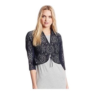 Navy Blue Laser Cut Pattern Jacket by Gianna Barashi  Size M